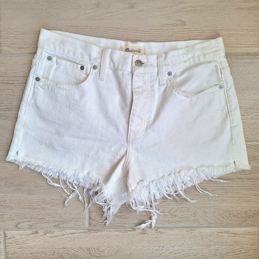 Madewell Women's Relaxed Denim Shorts White Distressed Button Fly Pocket Size 27